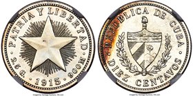 Republic Proof "Star" 10 Centavos 1915 PR64 NGC, Philadelphia mint, KM-A12. A bright and lustrous piece with strong reflectivity in the milky-liquid f...