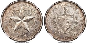 Republic "High Relief - No Periods" Star Peso 1915 AU Details (Cleaned) NGC, Philadelphia mint, KM15.1. Lightly toned and quite lustrous, a boldly str...