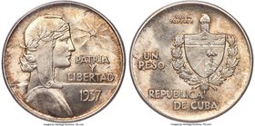 Republic "ABC" Peso 1937 MS63 PCGS, Philadelphia mint, KM22. A key date in the series, with shimmering mint luster and light toning throughout.

HID...