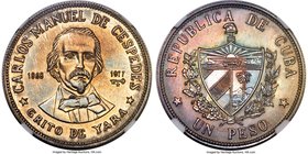 Republic silver Proof Pattern "Carlos Manuel De Cespedes" Peso 1977 PR62 NGC, KM-Unl. (cf. KM43 for reverse design). We were unable to locate any othe...