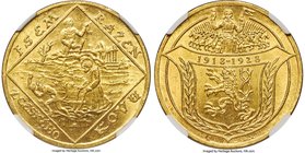 Republic gold 4 Dukaten 1928 MS63+ NGC, KMX-M4. A rare one-year type struck for the 10th anniversary of the Republic. A highly detailed and choice Min...