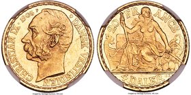 Danish Colony. Christian IX gold 4 Daler (20 Francs) 1905-(h) MS64 NGC, Copenhagen mint, KM72. The scarcer date of the two-year series and, in general...
