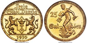 Free City gold 25 Gulden 1930 MS65 NGC, KM150. A bold example with a rich allure and watery fields exhibiting strong luster.

HID09801242017