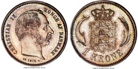 Christian IX Proof Krone 1876 (h)-CS PR65 PCGS, Copenhagen mint, KM797.1. An essentially pristine example of this rare date, bathed in gorgeous multic...