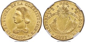 Republic gold 4 Escudos 1836 QUITO-FP AU Details (Cleaned) NGC, Quito mint, KM19. A well struck example of this type, having none of the planchet flaw...