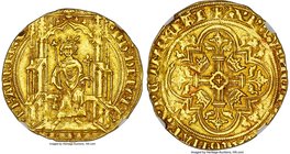 Philippe VI gold Double Royal d'Or ND (1328-1350) AU55 NGC, Fr-267, Dup-253. × PҺ' : DEI : GRA × | × FRAn'C : RЄX ×, King seated facing within gothic ...