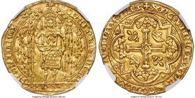 Charles V gold Franc a Pied ND (1364-1380) MS62 NGC, Paris mint, Fr-284, Dup-360. KAROLVS x DI x GR | FRANCORV x RЄX, King standing facing beneath a G...