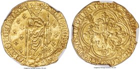 Charles VII gold Royal d'Or ND (1422-1461) AU55 NGC, La Rochelle mint, Fr-303, Dup-455C. 3.74gm. + KAROLVS : DЄI : GR | ACIA : FRAnCO : RЄX, crowned k...