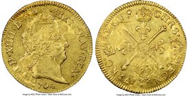 Louis XIV gold Louis d'Or 1704-A MS61 NGC, Paris mint, KM367. Long hair variety. Overstruck on an earlier Dijon Louis d'Or of the same monarch. Tied f...