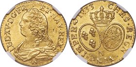 Louis XV gold Louis d'Or 1733-N MS64 NGC, Montpellier mint, KM489.14. A brightly lustrous example with a bold strike and charming golden chroma.

HI...