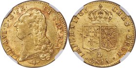 Louis XVI gold 2 Louis d'Or 1786-D MS60 NGC, Lyon mint, KM592.5. A Mint State example with light contact marks and subtle haymarking under the shield ...
