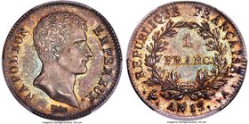 Napoleon Franc L'An 13 (1804/5)-A MS64 PCGS, Paris mint, KM656.1, Gad-443. Visually inspiring, with exceptionally pleasing toning which exhibits hues ...