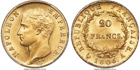 Napoleon gold 20 Francs 1806-A MS64 PCGS, Paris mint, KM674.1, Gad-1023. Truly inspiring, this selection represents the finest example of the type tha...