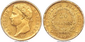 Napoleon gold 20 Francs 1807-A MS62 PCGS, Paris mint, KM-A687.1, Gad-1024. Laureate Head type. Deeply toned and revealing sound eye appeal at every tu...