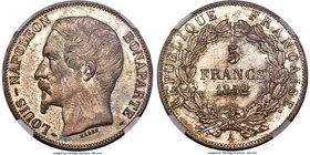 Louis-Napoleon 5 Francs 1852-A MS65 NGC, Paris mint, KM773.1, Dav-94. With Barre signature below truncation. A marvelous gem offering that displays go...