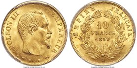 Napoleon III gold 10 Francs 1859-A MS65 PCGS, Paris mint, KM784.3. Satiny to the highest degree, with not a single mark of consequence to detract from...