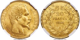 Napoleon III gold 20 Francs 1856-A MS65 NGC, Paris mint, KM781.1. Paris mint, KM781.1. Bust of Napoleon III right. Rev. Date and value in wreath. Unmi...