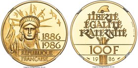 Republic 4-Piece Certified gold 100 Franc Proof Set PR68 Ultra Cameo NGC, 1) "Statue of Liberty" 100 Francs 1986, KM960b 2) "General Lafayette - 230th...