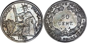 French Colony 50 Centimes 1900-A AU Details (Cleaned) PCGS, Paris mint, Lec-259. A rare date for this sought-after French colonial type, struck at the...