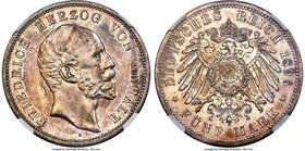 Anhalt-Dessau. Friedrich I 5 Mark 1896-A AU58 NGC, Berlin mint, KM24. A fine strike with an absolute minimum of wear for the grade, satiny toning with...
