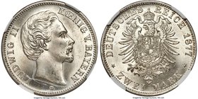Bavaria. Ludwig II 2 Mark 1877-D MS64+ NGC, Munich mint, KM903. A near-gem piece with blazing mint cartwheel luster paired with a bright argent tone. ...