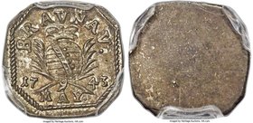 Braunau. City Uniface Siege 1/16 Taler 1743 MS64 PCGS, KM6. Struck during Austrian military occupation, this uniface siege piece features crowned Saxo...