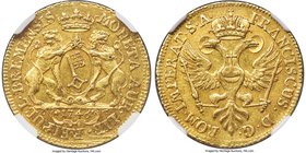 Bremen. Free City gold Ducat 1746 AU55 NGC, KM189, Fr-424. The surfaces sport an old-time, light rose-gold patina which serves to highlight the design...
