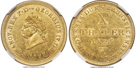 Hannover. George IV of England gold 10 Taler 1825-B AU53 NGC, Hannover mint, KM133. A delightful Anglo-German type, well-preserved with abundant lemon...