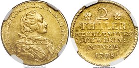 Mecklenburg-Schwerin. Friedrich II gold 2 Taler 1778 MS61 NGC, KM210, Fr-1723. Shimmering golden luster whirls over the surfaces of the exceptional Mi...