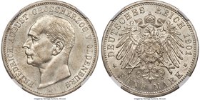 Oldenburg. Friedrich August 5 Mark 1901-A AU55 NGC, Berlin mint, KM203. Excellent, strong luster on white fields with a gentle champagne tone, and a f...