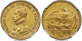 Prussia. Friedrich Wilhelm III gold Frederick d'Or 1818-A AU55 NGC, Berlin mint, KM398. A fairly high grade for the type with a handsome sunny-gold pa...