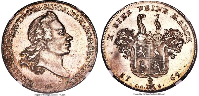 Reuss-Obergreiz. Heinrich XI Taler 1769 ST-ICK MS62 NGC, KM67, Dav-2634. Conditi...