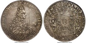 Saxony. Friedrich August I Taler 1696-IK AU50 NGC, KM669, Dav-7652. Beautifully toned and well struck for this type, exhibiting subtly interwoven meta...