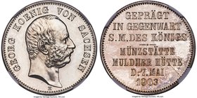 Saxony. Georg Proof "Muldner Hütte Mint Visit" 2 Mark 1903-E PF65+ NGC Muldenhutten mint, KMX-13, J-131. An outstanding gem selection with wintery whi...
