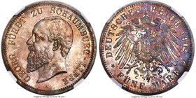 Schaumburg-Lippe. Albrecht Georg Proof 5 Mark 1904-A PR64 NGC, Berlin mint, KM50. Boldly struck with nice mirroring and deeply toned with rainbow irid...