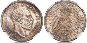 Schwarzburg-Sondershausen. Karl Günther 2 Mark 1896-A MS66 NGC, Berlin mint, KM150. A pleasing gem example with a strong bold strike, lovely toning wi...