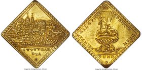 Stuttgart. Karl Alexander gold Klippe "City View" Ducat ND (1737-1790) MS62 NGC, Hermann-864. Jeremias Daniel, die cutter. STVTTGAR DIA, city-view / M...