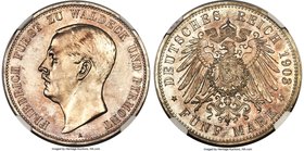 Waldeck-Pyrmont. Friedrich Proof 5 Mark 1903-A PR62 NGC, Berlin mint, KM192. One of the key issues to the German silver series, with attractive watery...