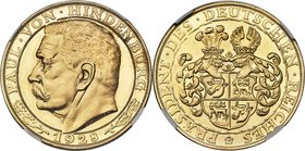 Weimar Republic gold Proof Medallic "Paul von Hindenburg" 20 Mark 1928-Dated PR67 Ultra Cameo NGC, Gebhart-66. 36mm. Admirably well-preserved, with sa...