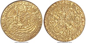 Henry V gold Noble ND (1413-1422) AU50 NGC, London mint, Pierced Cross mm, S-1740, N-1370. 32mm. 6.90gm. A seemingly more elusive variety of the serie...