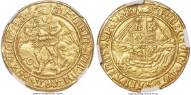 Henry VIII (1509-1547) gold Angel ND (1509-1526) AU Details (Graffiti) NGC, Tower mint, Tower mm, S-2265, N-1760. Bearing graffiti in the form of thre...