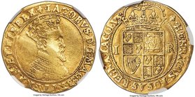 James I (1603-1625) gold Double Crown ND (1604-1605) VF Details (Obverse Scratched) NGC, Tower mint, Lis mm, S-2621, N-2086. A crease in the flan has ...