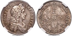 Charles II Shilling 1668 AU55 NGC, KM427.1, S-3375. Second bust. A very difficult Shilling date to obtain in higher grades. This piece shows some soft...