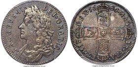James II Shilling 1686 MS62 PCGS, KM451.1, S-451, ESC-1070. G/A in "MAG". Incompletely struck, as is often the case with the coinage of James II, thou...