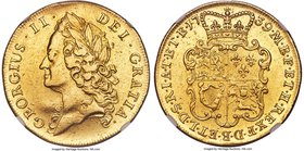 George II gold 2 Guineas 1739 AU Details (Rim Filing) NGC, KM578, S-3668. Evenly worn in line with its grade, its edge worn at 12 o'clock and perhaps ...