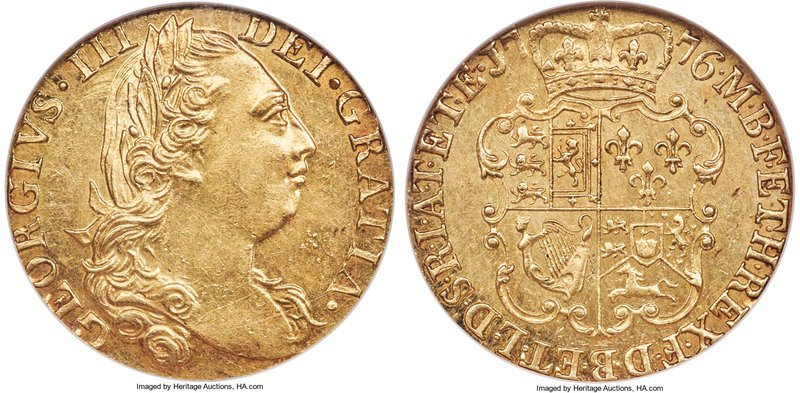 George III gold Guinea 1776 MS62 NGC, KM604, S-3728. Immensely popular for its n...