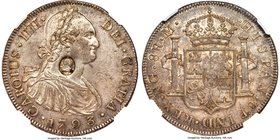George III Counterstamped Dollar ND (1797-1799) AU58 NGC, KM629. C/S (UNC Standard). Countermarked with ovular stamp displaying George III's portrait ...