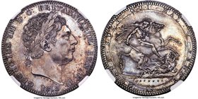 George III Crown 1818 MS63 NGC, KM675, S-3787. LIX on edge. Fully struck, with deep graphite tone over surfaces showing a distinct glassy character. A...