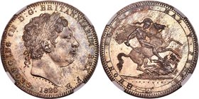 George III Crown 1820 MS63 NGC, KM675, S-3787, ESC-Unl. LX edge. M/N in BRITANNIARUM, and no stop after TUTAMEN on edge (a feature only found on 1819 ...