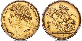 George IV gold Sovereign 1821 AU53 NGC, KM682, S-3800. Bearing minor wear in line with its grade and hairlines in the fields, a coin which clearly saw...